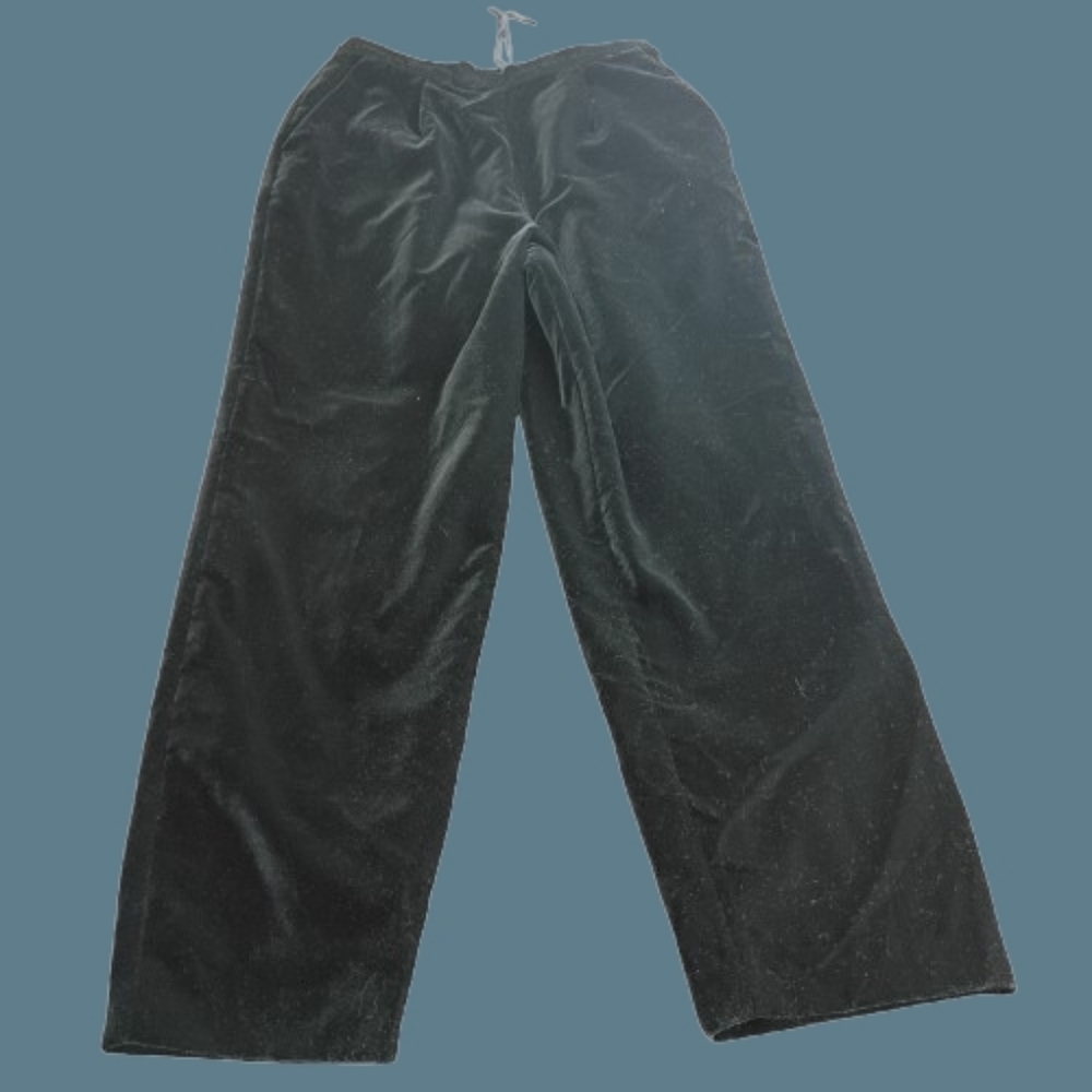 Black Velvet High Waist Pleated Straight Leg Pants 14 Fully Lined Pockets 90's